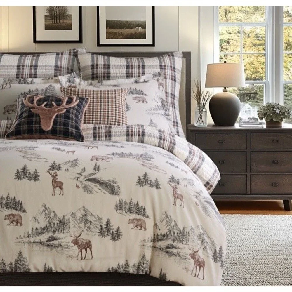 Levtex Home Lodge Toile Duvet Cover + 2 King Shams New